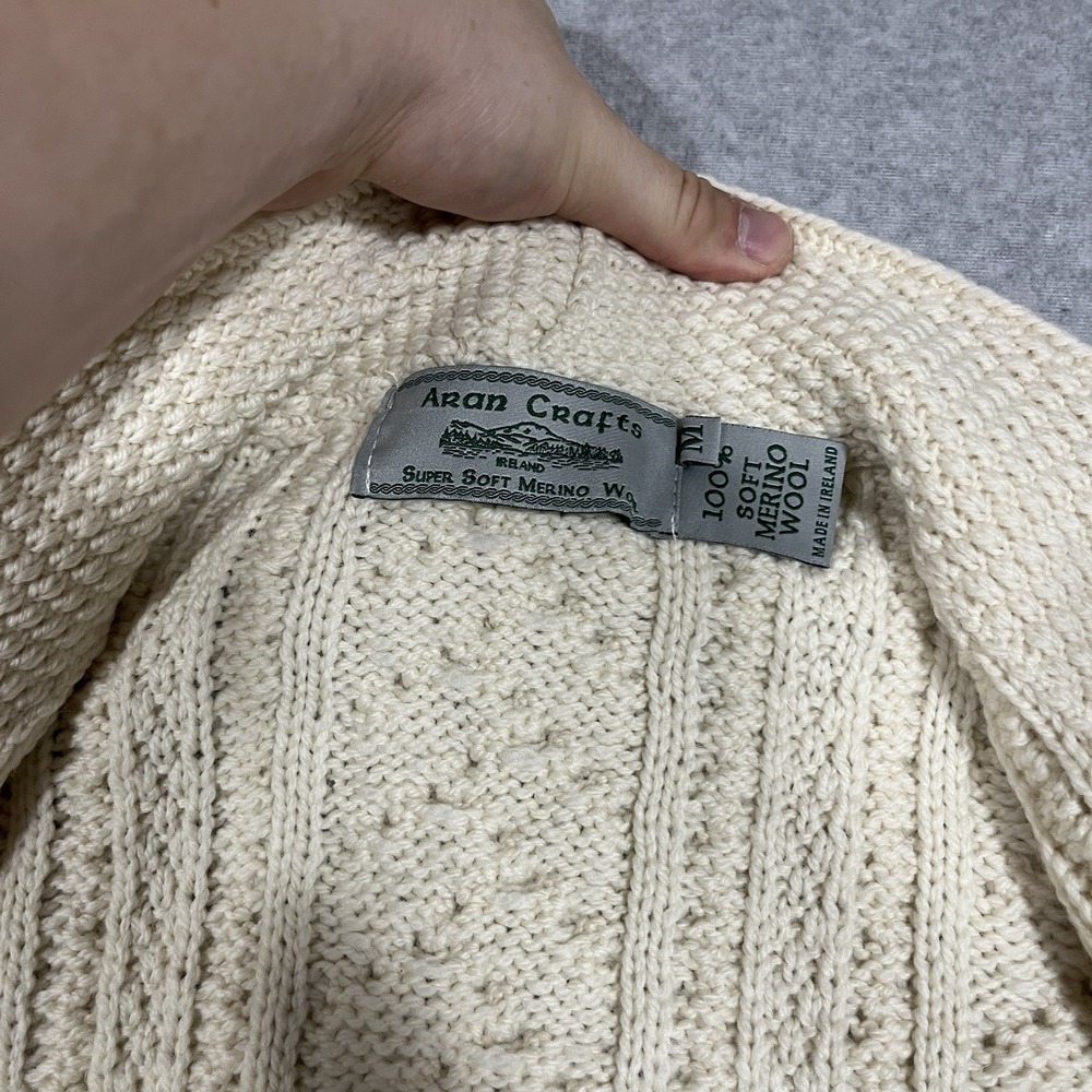 Aran Crafts Sweater Cardigan Womens Medium Ivory 100% Soft Merino Wool Ireland - Picture 5 of 9